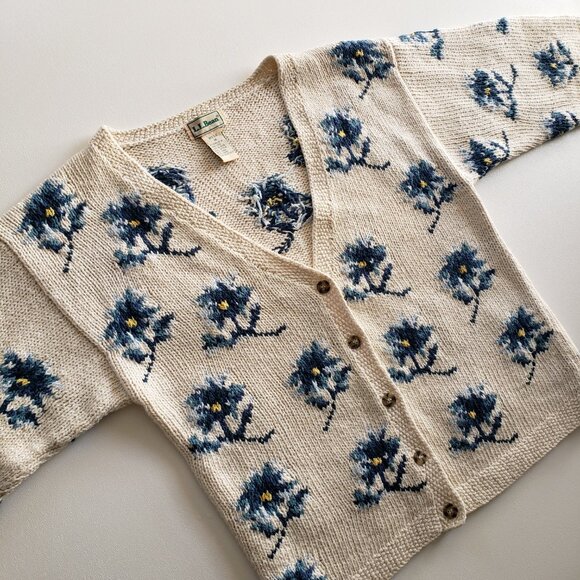 Vintage L. L. Bean Floral Button Down Knit Cardigan Sweater Size M - Picture 8 of 16
